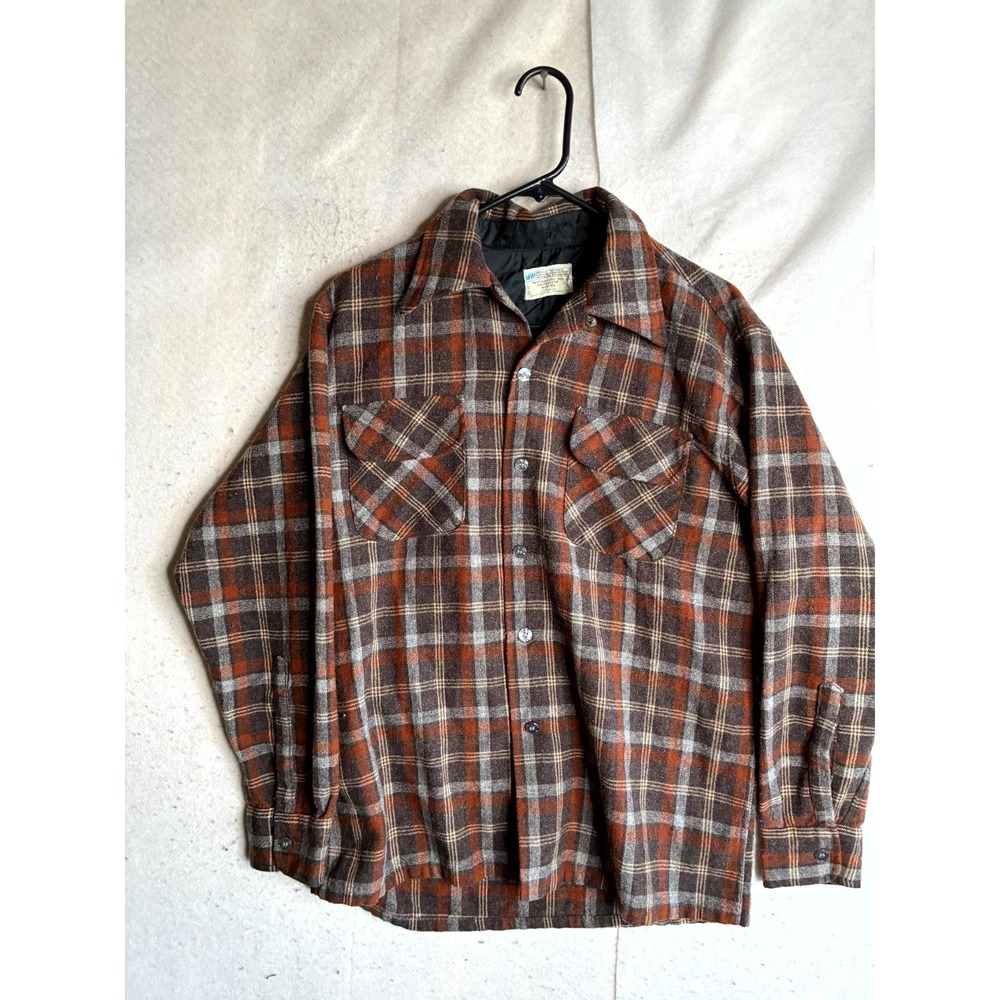 JC Penney Flannel Shirt Men's Medium Multicolor Plaid Wool Collared Button Up